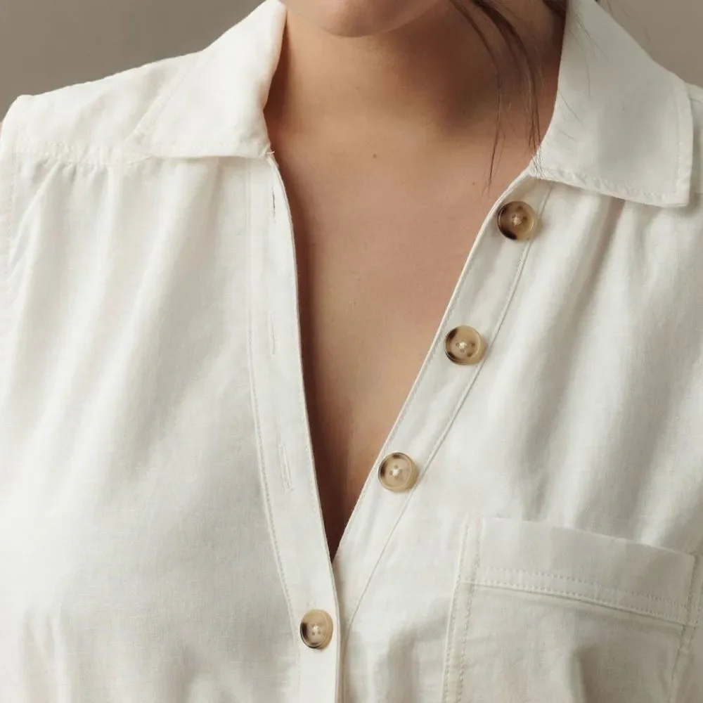 Anthropologie | Pilcro Sleeveless V-Neck Linen Flounce Mini Dress | Size: M - Picture 4 of 7